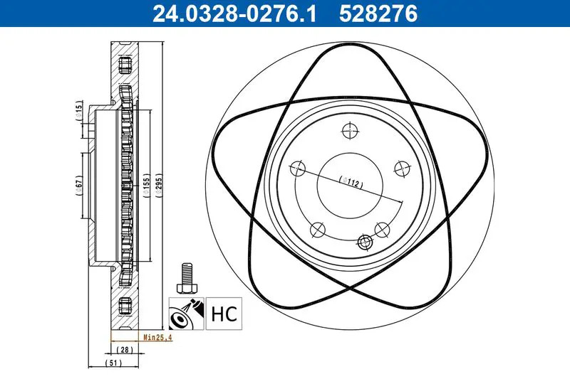 2x Disco freno ventilato 24.0328-0276.1 ATE per MERCEDES-BENZ CLASSE A CLA Coupé - Immagine 2