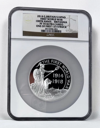 2014 GREAT BRITAIN £10 POUND SILVER FIRST WORLD WAR BRITANNIA NGC PF70 5 OZ .999