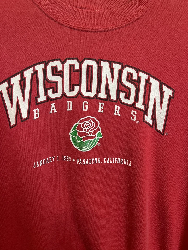 Sudadera Vintage Wisconsin Badgers 1999 Rose Bowl Adulto XL Roja Foto 2 de 4