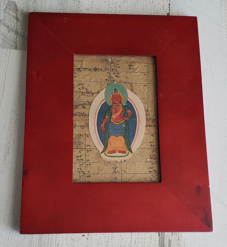 Fragmento de diosa Dakini pintura antigua Thanka Thangka tibetana mongola enmarcada Foto 2 de 3