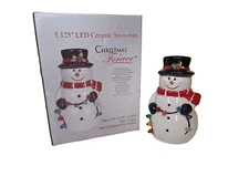 Christmas is Forever 5.125" LED Ceramic Snowman Holiday Winter Figurine / Figure