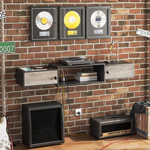 Floating TV Stand with Power Outlets 55", Modern Wall Mounted Media Console Shel - Picture 6 of 9
