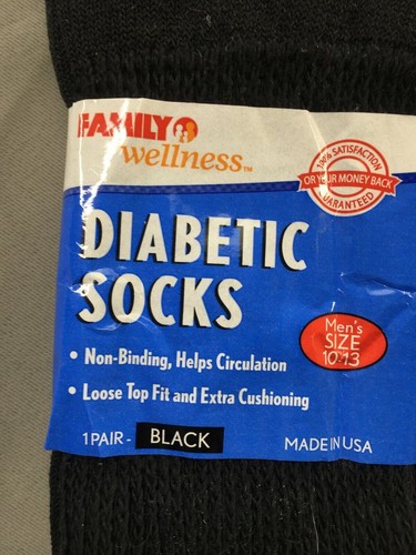 Family Wellness Diabetic Socks Mens 10-13 Black Loose Top Extra Cushioning - Picture 8 of 8