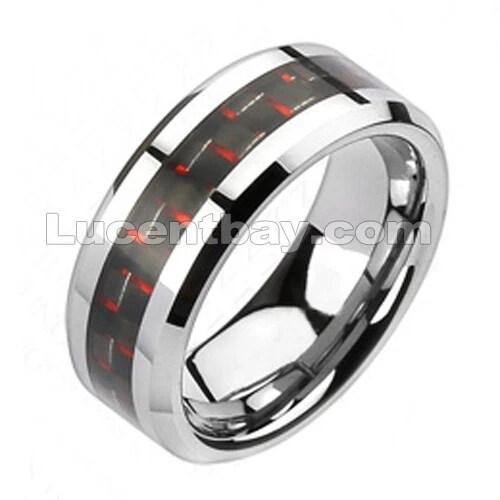 Spikes Tungsten Carbide Red Black Carbon Fiber Band Ring eBay