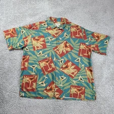 Hawaiian Shirt Aloha Men's XL 100% Silk Green Martinis Island Wear Boca Classics