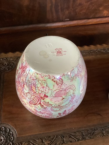 Vintage 6.5” Maling pearl lustre ginger jar vase & cover butterflies, birds etc - Picture 14 of 24