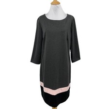 New York & Company Dress Womens L Large Gray 3/4 Sleeve Pleat Back Zip Shift
