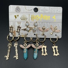 Harry Potter 6 Pairs Earrings Set w/Studs and Hoops Harry's Glasses Winged Keys