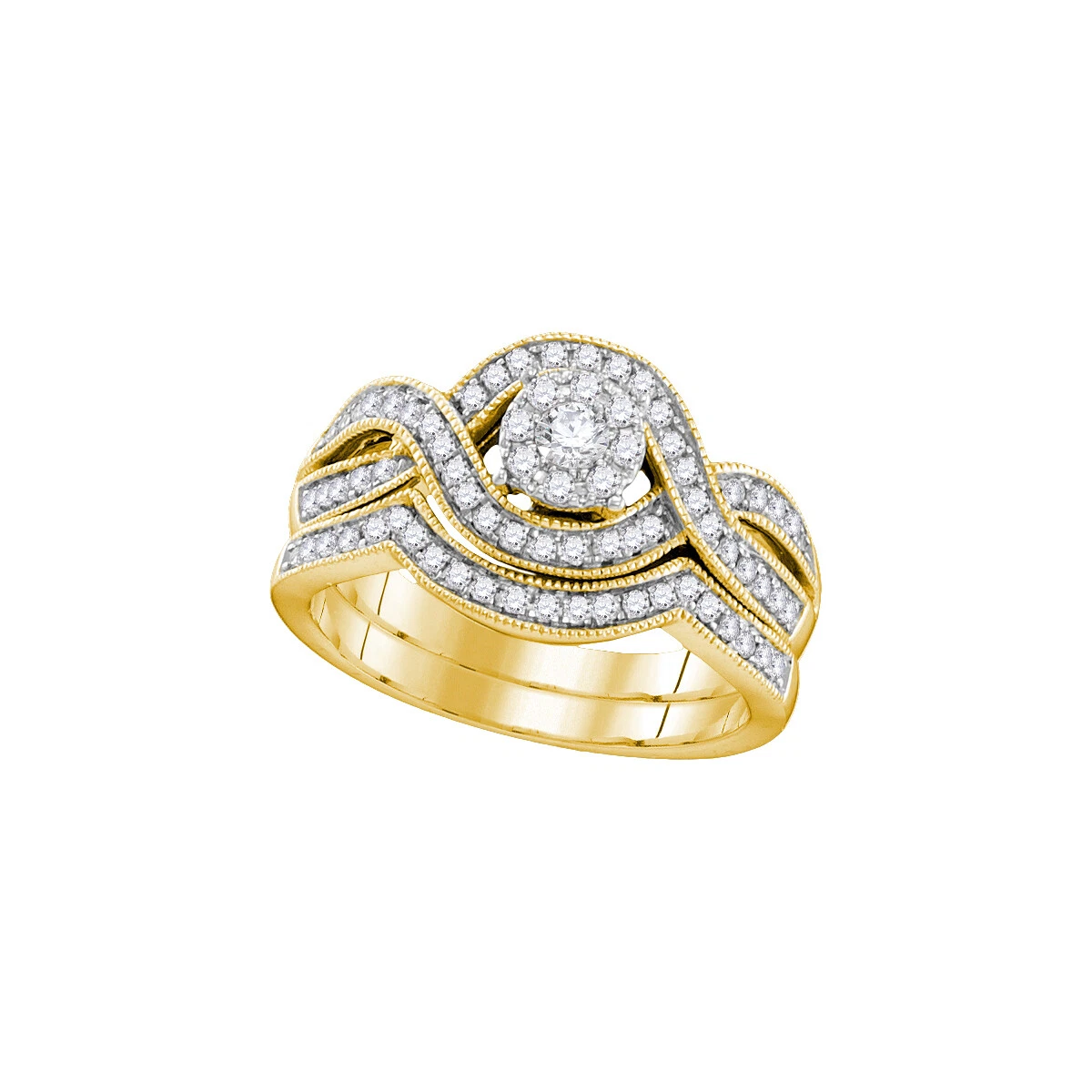 Ladies 10k Yellow Gold Real Diamond Cluster Engagement Wedding