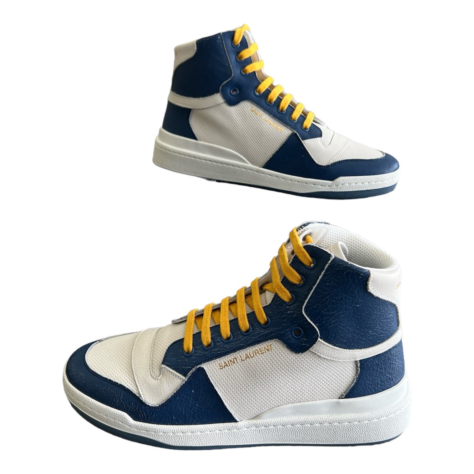 Scarpe da ginnastica Saint Laurent SL mid top taglia 42 5 UK 8 5 bianco blu giallo sneaker