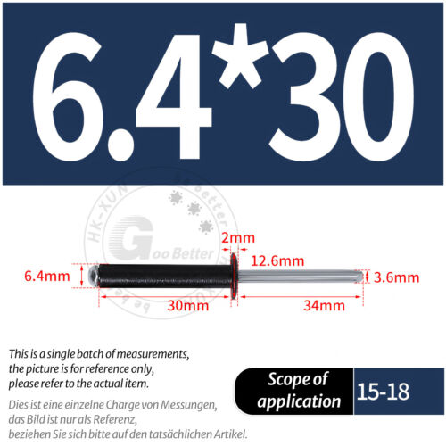 POP RIVETS ALUMINIUM BODY STEEL MANDREL OPEN END DOME HEAD 2mm 2.4mm 4mm - 6.4mm - Picture 174 of 174