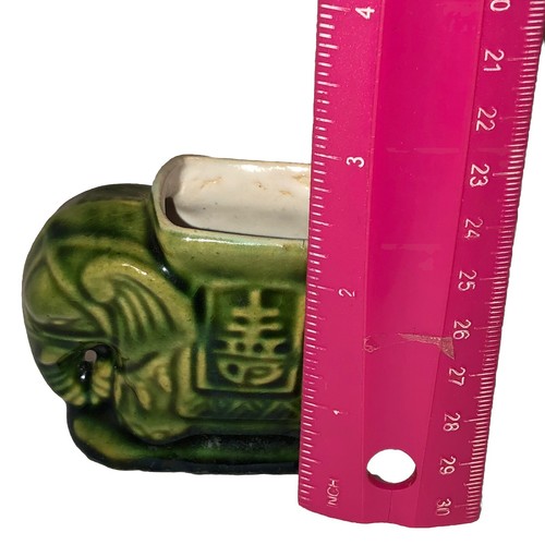 Mini statuina elefante verde in ceramica vintage alta 2,5" - Foto 4 di 8