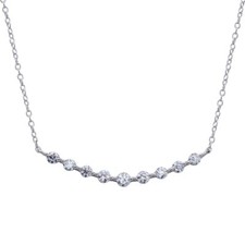 CURVED BAR NECKLACE PENDANT W/ LAB DIAMONDS/ 925 STERLING SILVER/ 18'' CHAIN