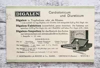 Digalen Cardiotonicum Diureticum Hoffmann Roche Werbung Vintage Medizin alt Deko