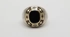 Vintage Sterling Silver 14K Gold Black Onyx & Diamond Ring Size 12.75