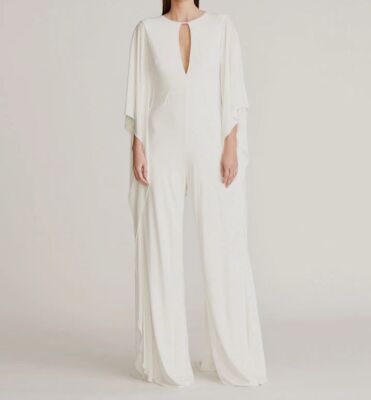 $575 Halston Women's Ivory Wide-Leg Draped Jumpsuit Size