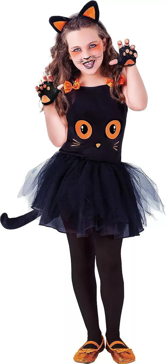 Costume GATTA nero verde 5 6 anni HALLOWEEN vestito BAMBINA abito BIMBA  gatto