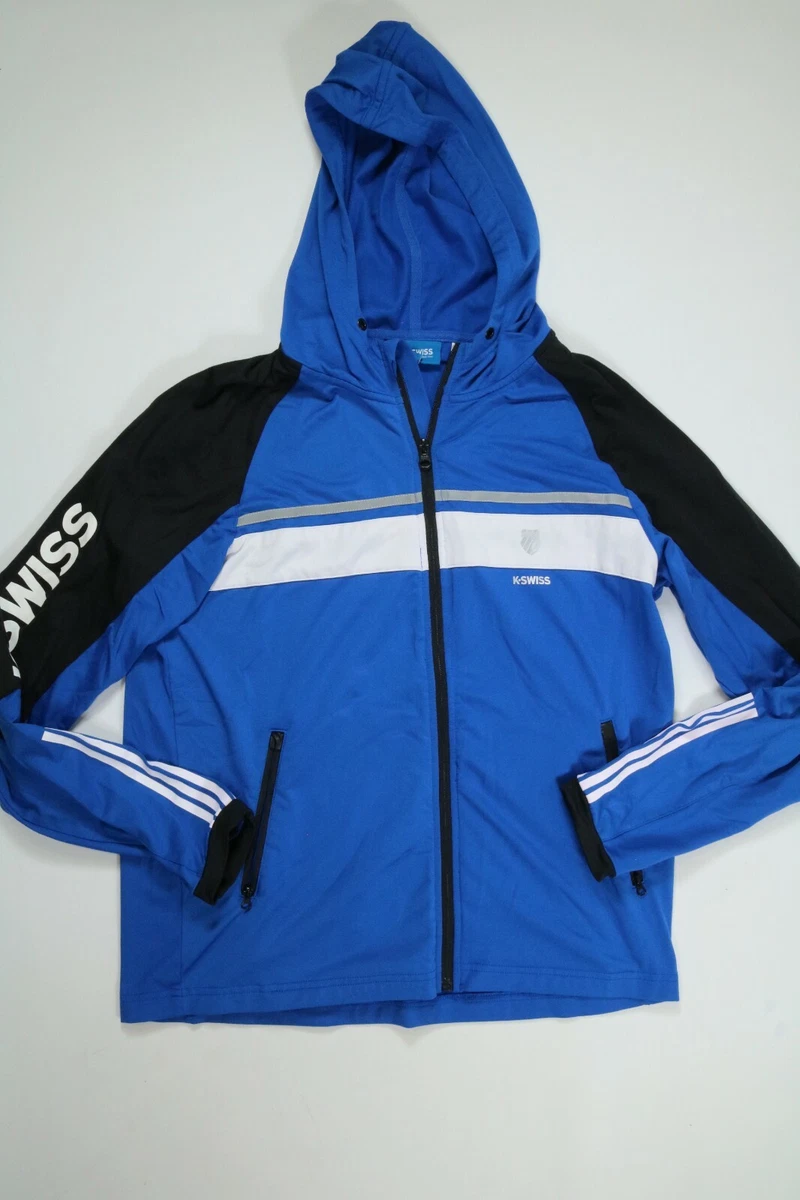 Mens K Swiss Blue White Long Sleeve Full Zip Hooded Track Jacket