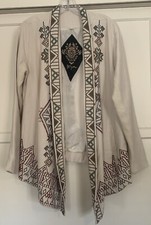   Johnny Was Biya Embroidered Ivory Silk Linen Flowy Open Jacket Size XS NWOT