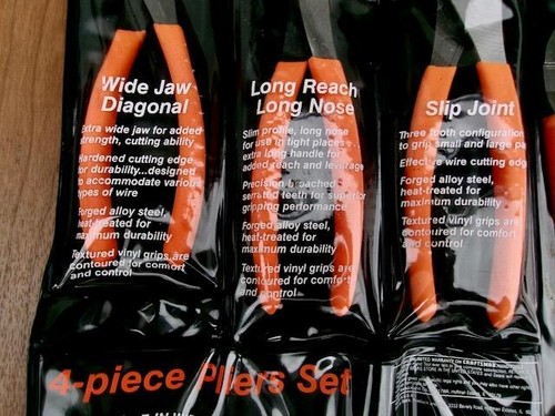 CRAFTSMAN USA. 4-PIECE ORANGE NEON HANDLE PLIERS SET # 45234 NOS - Picture 2 of 10