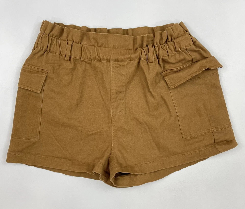 LA Hearts Pacsun Brown High Waist Cargo Paperbag Shorts Elastic Waist Stretch L - Image 3 of 4