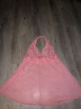 Victoria's Secret Pink Mesh Lace Halter Babydoll Nightie Lingerie Stretch Size L