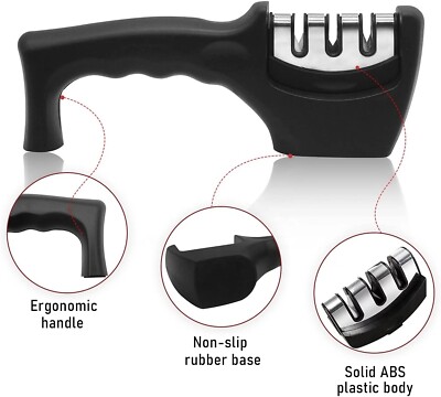 *KNIFE SHARPENER PROFESSIONAL CHEF GRADE SYSTEM Tool Ceramic Tungsten 3 Stage *