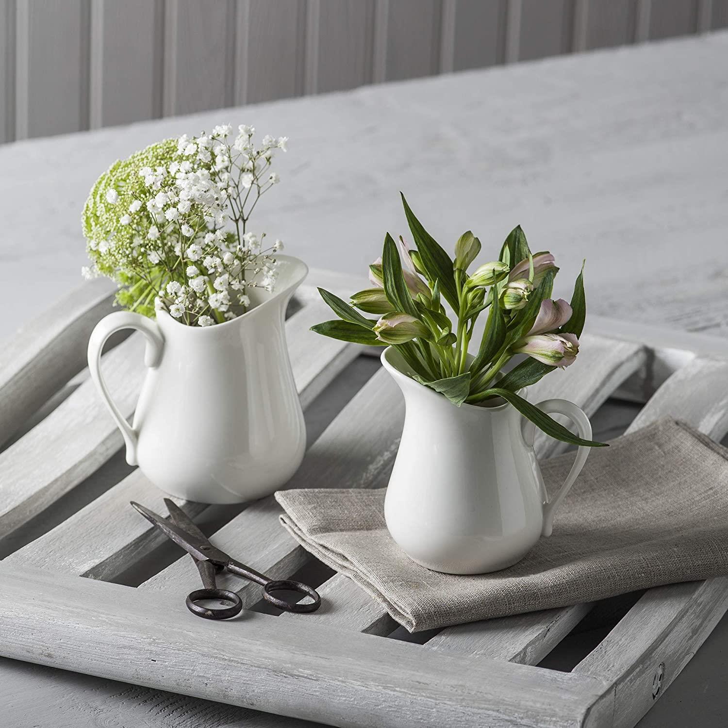 Quality Porcelain Serving Jug Set of 2, Traditional Style Serving Jugs, White