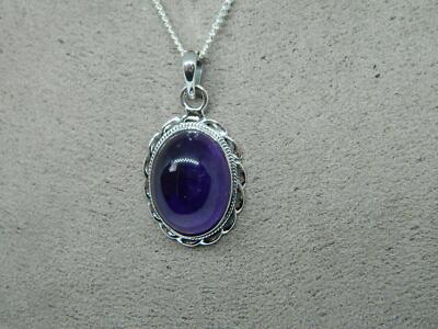 Sterling Silber 925 Cabochon Amethyst Anhänger & 18 Zoll Silber 925 Panzerkette
