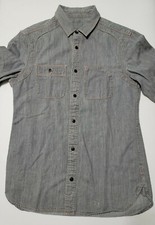 AllSaints Men Small Gray Lakewood Lightweight Denim Shirt Contrasting Stitching