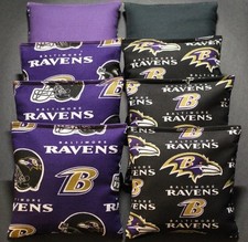 Cornhole Bean Bags made w BALTIMORE RAVENS fabric All Weather Plastic WATERPROOF