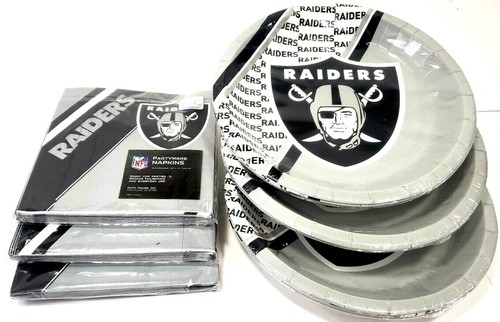 NFL Raiders 72pc Paper Plates and Napkins Party Supplies - Picture 3 of 6