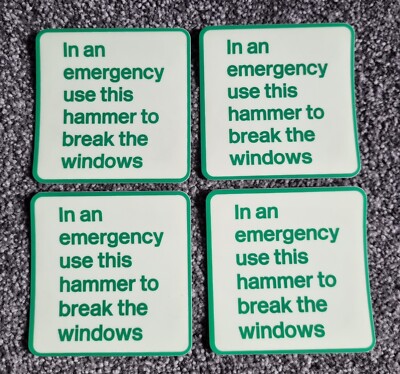DMU, EMU, Coaching Stock Innenraum ''''Fenster brechen'''' Hinweise (4er-Pack - 8 cm x 8 cm)