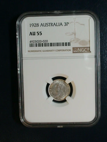 1928 AUSTRALIA Threepence NGC AU55 SILVER 3P Coin PRICED TO SELL!