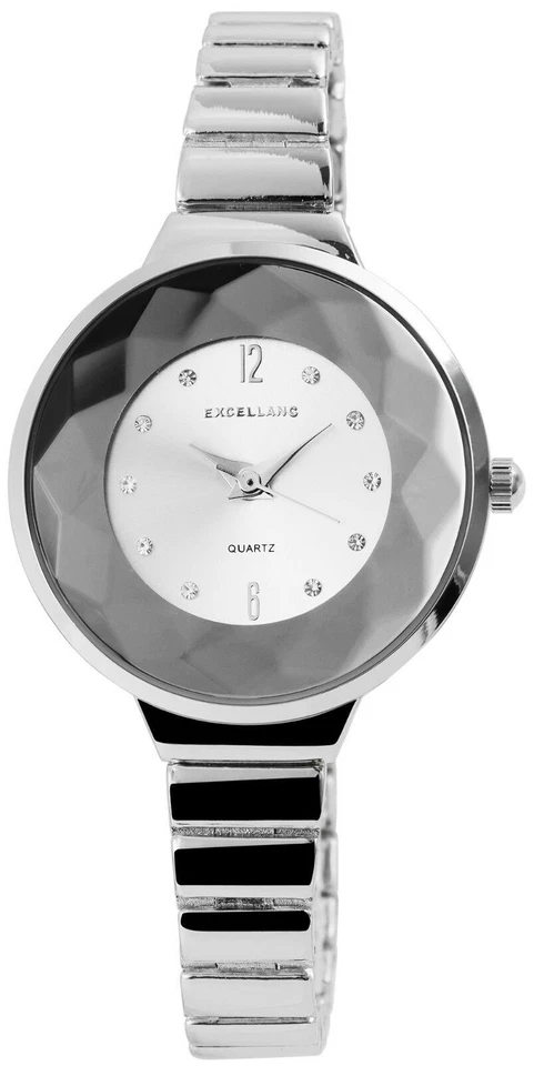 Excellanc Orologio da Donna Rosa Argento Oro 35mm Cristallo Pietre Da Bracciale - Immagine 2 di 4