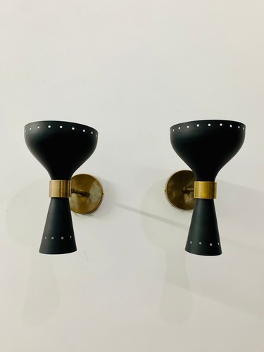 Mid Century Brass Wall Sconce Matte Black - Italian Wall Sconce Lighting Fixture - Picture 8 of 8