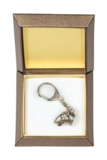 Bull Terrier - silver plated keyring with image of a dog, in box, Art Dog USA