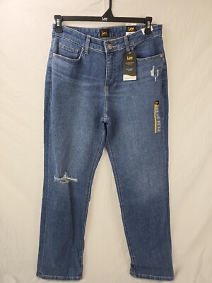 NWT Lee Jeans Women's Size 12M Blue Mid-Rise Denim Pants 31'' Inseam Distressed