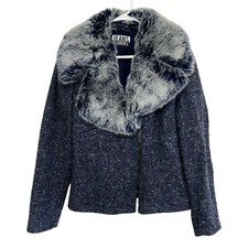Iceberg Jeans Women's Size S Blue Speckle Wool Faux Fur Contemporary Jacket
