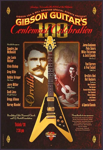 Gibson Guitars 100th Anniversary Fillmore Poster  BGSE Gregg Allman Flying V