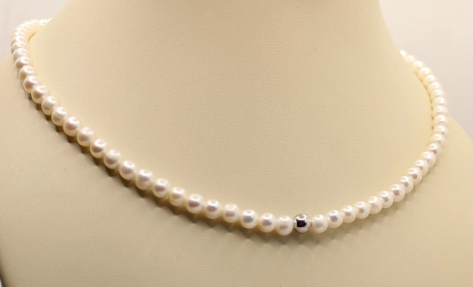 Collana Perle Acqua Dolce  Fresh Water Pearls mm 6-6,5  Sfera Argento mm 6 CM 45 - Immagine 3 di 4