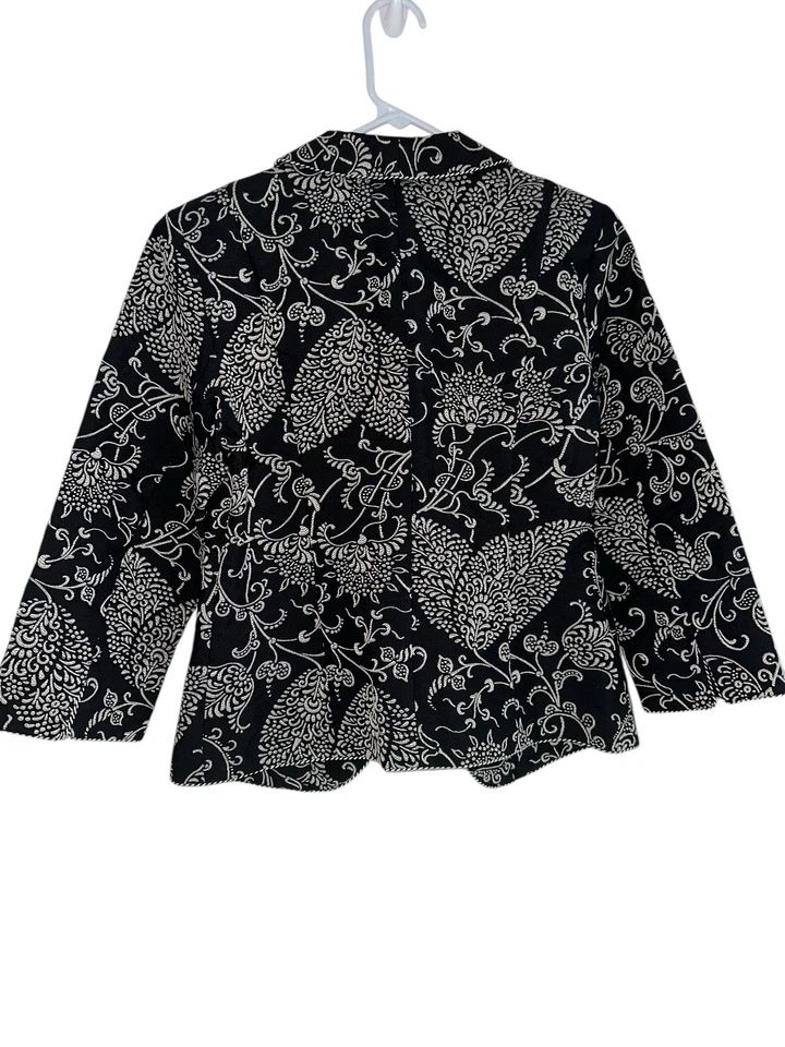 复古 Cabi Eliza 锦缎 8 码刺绣花卉西装外套黑色奶油色浪漫 — 第 2/4 张图片