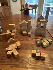 Lot of 31 Wood Wooden Large Building Stacking Blocks 28 ABC s Blocks,Preowned