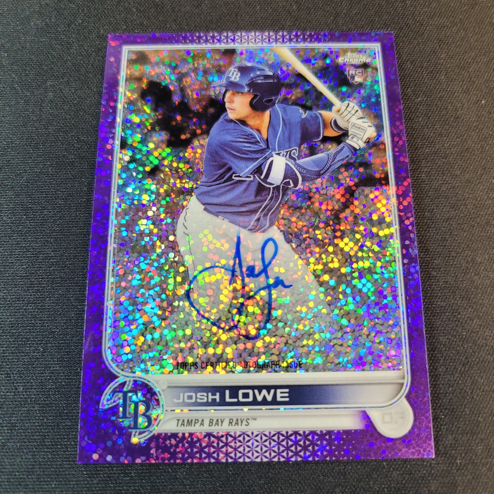 2022 Topps Chrome Josh Lowe RC Purple Speckle Auto /299
