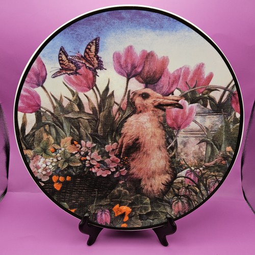 Plato grande conejo y mariposa de Pascua amigos de jardín 12,5 pulgadas WCL - Imagen 1 de 9