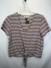NWT Madewell Novel Tie-Front Top Size XS Multi-color Gingham Print 100 Cotton