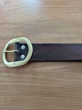 Vintage tooled leather belt w/ Mountain scenery design solid brass buckle L
