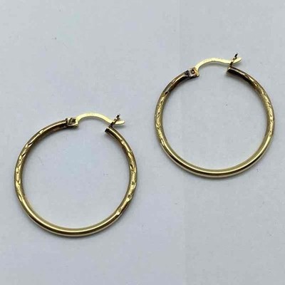 10K Gelbgold gewalzte Platte Diamantschliff strukturierte Creolen 1,25''