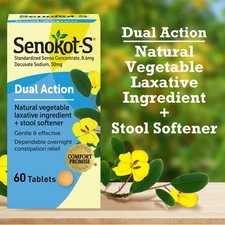 Senokot-S Dual Action Laxative + Stool Softener 60 Tablets Exp 11/2026 New
