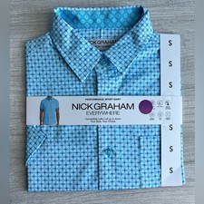 Nick Graham Performance Turquoise Stretch Sport Short Sleeve Woven Shirt Small